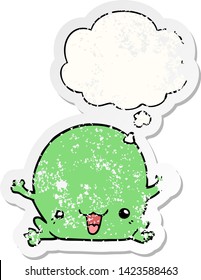 cartoon frog with thought bubble as a distressed worn sticker