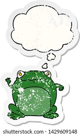 cartoon frog with thought bubble as a distressed worn sticker