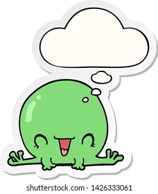 Cartoon Frosch mit Denkblase als Druckaufkleber