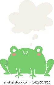 cartoon frog with thought bubble in retro style