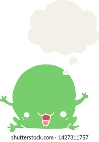 cartoon frog with thought bubble in retro style