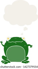 cartoon frog with thought bubble in retro style