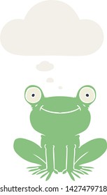 cartoon frog with thought bubble in retro style