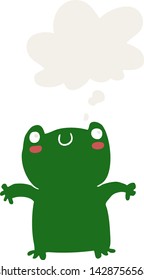 cartoon frog with thought bubble in retro style