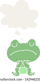 cartoon frog with thought bubble in retro style