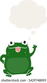 cartoon frog with thought bubble in retro style