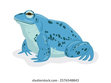 Cartoon frog. Tropical rainforest toad, amphibian animal, cute blue toad flat vector illustration. Toad on white background