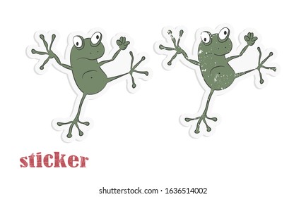 Cartoon frog. Vector illustration in the form of a sticker.