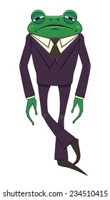 cartoon frog wearing a brown suit and tie