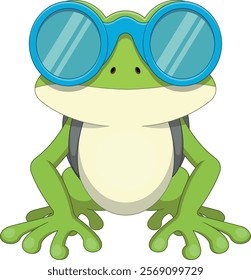 cartoon frog wearing swimming goggles