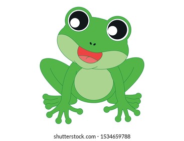 Cartoon Frog who sings. Vector Illustration of Green Frog