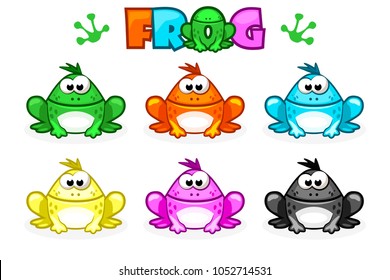 Cartoon Frogs. Different Colored toads