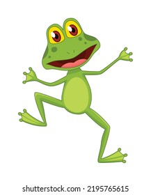Cartoon frogs Funny cartoon frog. Little amphibia character standing and smiling on white background. Adorable froggy watching svg