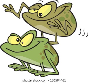 Cartoon Frogs Playing Leap Frog