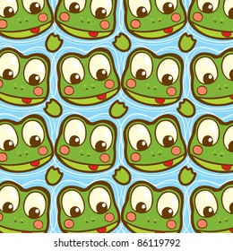 cartoon frogs in water seamless pattern