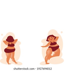 Cartoon of front and back view  a Fat women Standing. Chubby Girl in the Reflection character in relaxing styles . Overweight Female body template.Vector illustration flat design idea for healthcare.