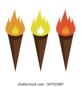 Cartoon front isometric torch set for retro game. The vector illustration for ui, web games, tablets, wallpapers, and patterns.