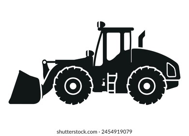 Cartoon front loader silhouettes. Heavy machinery for construction and mining
