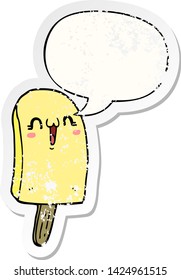 cartoon frozen ice lolly with speech bubble distressed distressed old sticker