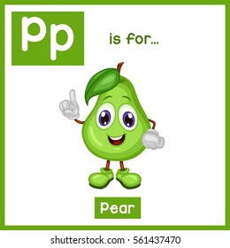 Cartoon Fruit Alphabet Flashcard. P is for Pear
