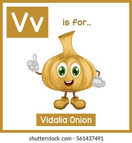 Cartoon Fruit Alphabet Flashcard. V is for Vidalia Onion