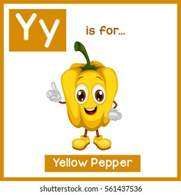 Cartoon Fruit Alphabet Flashcard. Y is for Yellow Pepper
