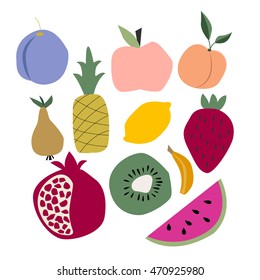 Cartoon fruit collection. Vector icon illustration.