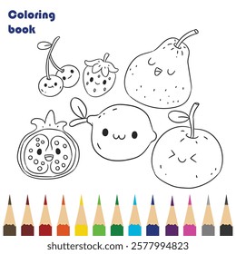 cartoon fruit coloring book design illustration 