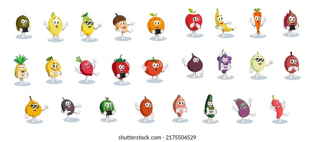 Cartoon Fruit Illustration, Mango, banana apple and more. Editable Color. Let's make your design easier