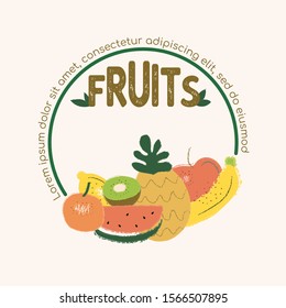 Cartoon fruit label. Premium Vector