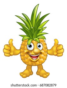 A cartoon fruit pineapple mascot character giving a thumbs up