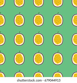 Cartoon fruit stylish texture. Repeating passion fruit seamless pattern background for friut design