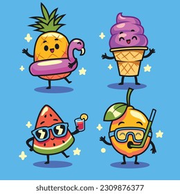 Cartoon fruit summer set element for summer season