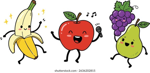 Cartoon Fruits Band Banana Apple Grapes Pear Singing