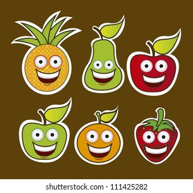 Cartoon Fruits With Big Eyes And Big Smile, Vector Illustration