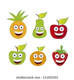 Cartoon fruits with big eyes and big smile, vector illustration