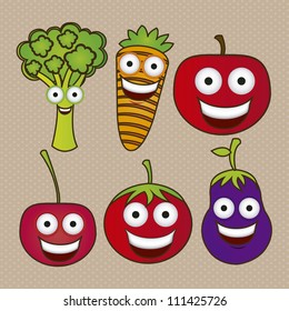 Cartoon fruits with big eyes and big smile, vector illustration