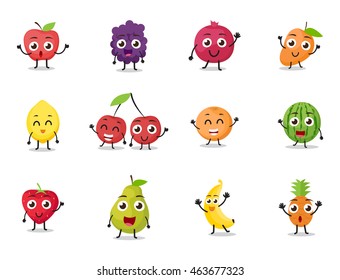 cartoon fruits characters with different poses 