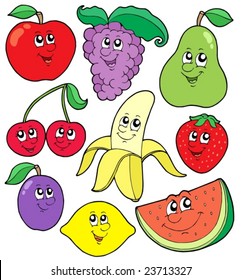 Cartoon fruits collection 1 - vector illustration.
