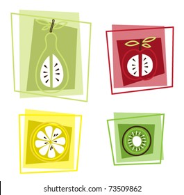Cartoon fruits in rectangles