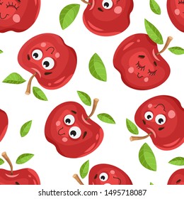 Cartoon Fruits seamless wallpaper. Food background. Cute hand drawn fruits cartoon seamless pattern.  Children background. Fruits vector
