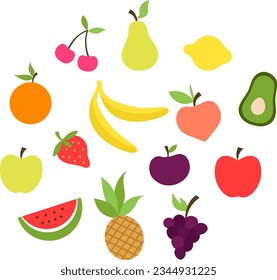 Cartoon fruits vector clipart collection. Fruit icons isolated on white background