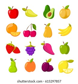 Cartoon Fruits Vector Clipart Collection. Fruit Icons Isolated On White Background