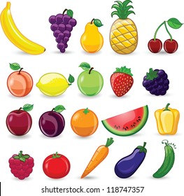 Cartoon fruits and vegetables