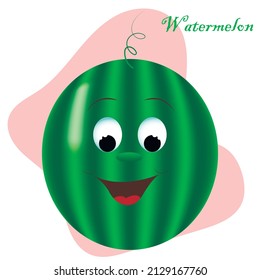 Cartoon fruits and vegetables with different emotions. Watermelon