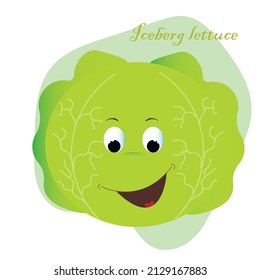 Cartoon fruits and vegetables with different emotions. Iceberg lettuce