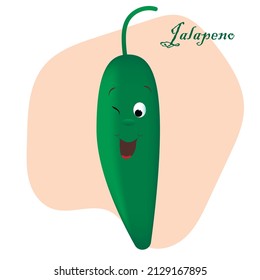 Cartoon fruits and vegetables with different emotions. Halapeno