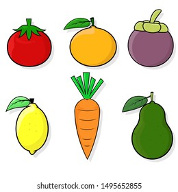 Cartoon fruits and vegetables, vector