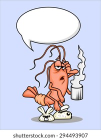 Cartoon Frustrated Shrimp Having Tea