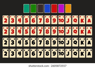 Cartoon Full deck of playing cards. Set with isolated cards for Poker or Solitaire game UI. Cartoon full deck of cards. Each card on a separate layer